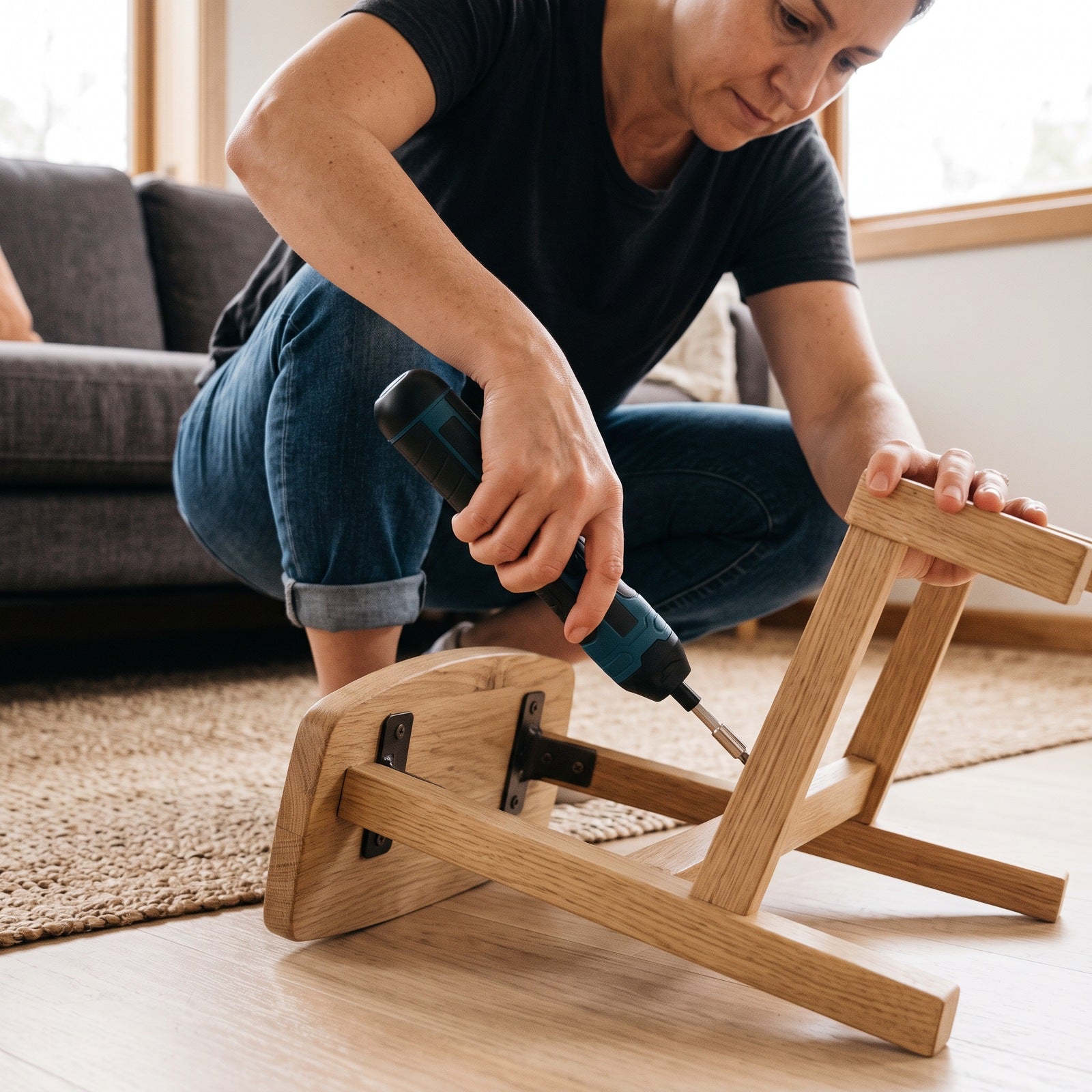 Turnwell beside an assembled wooden stool