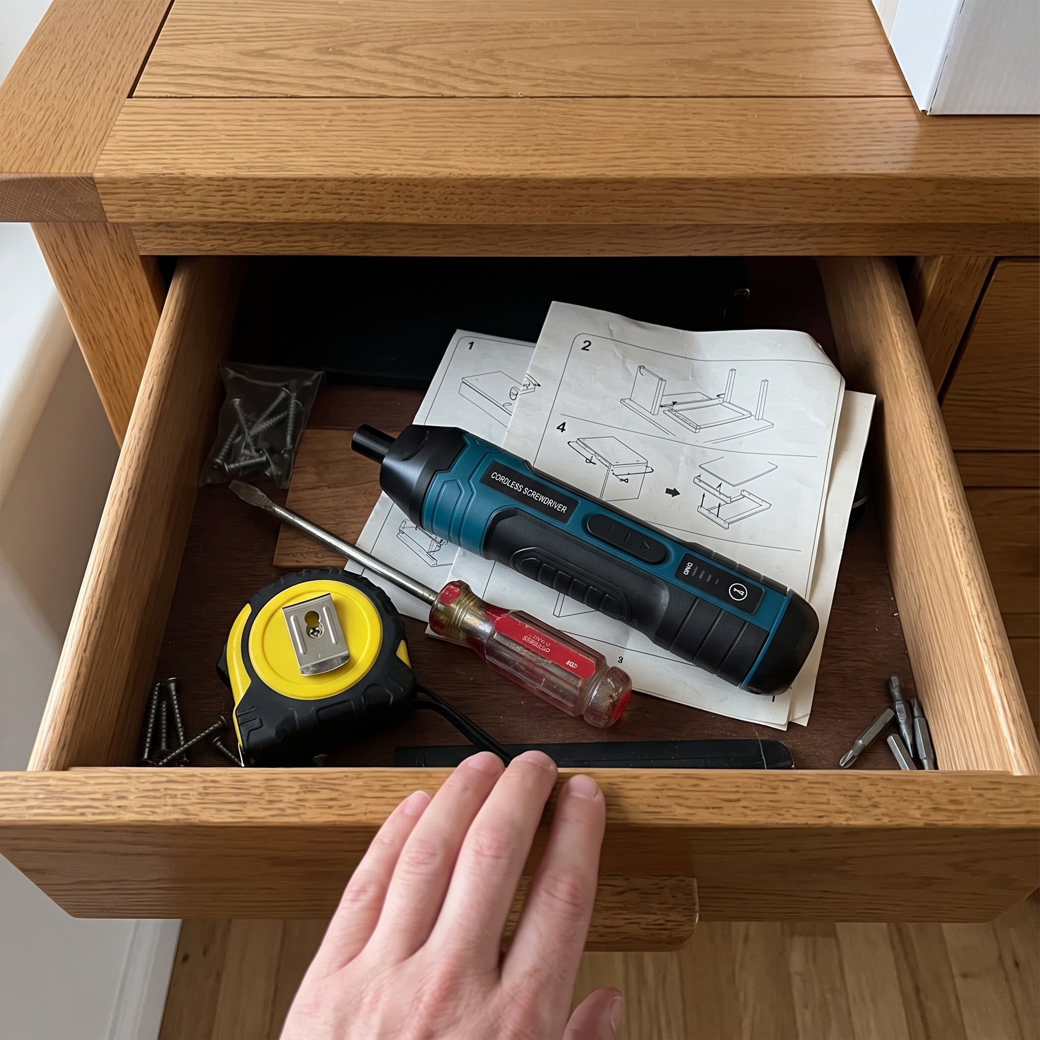 Turnwell stored with everyday home tools in a drawer