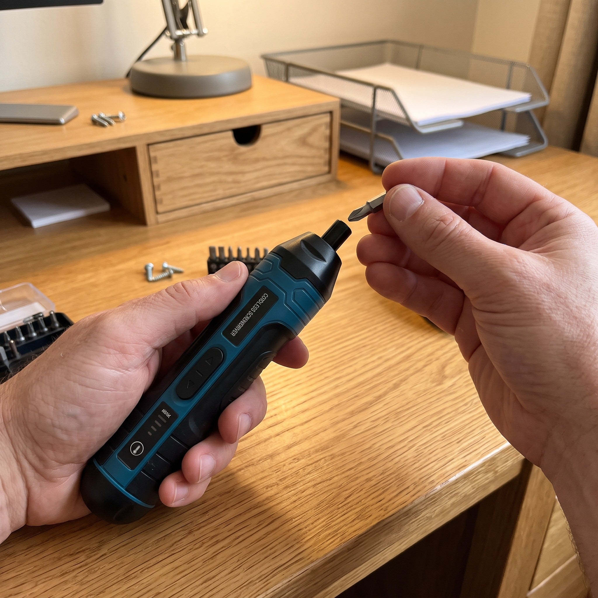 Owner POV fitting a bit to Turnwell at a desk